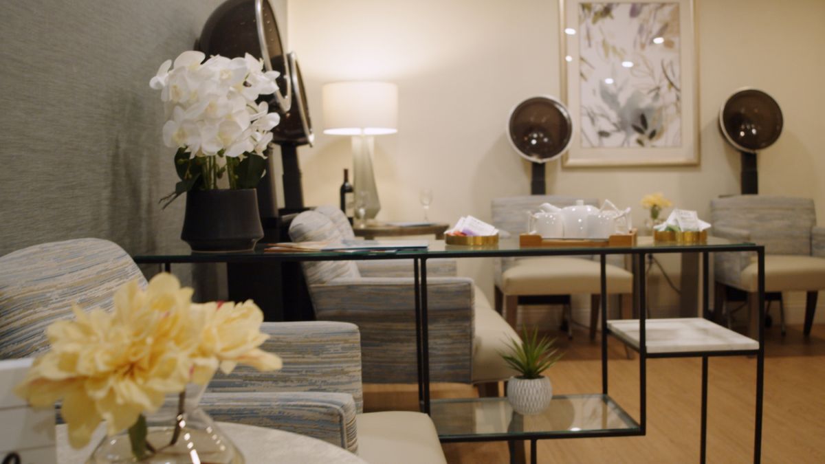 A cozy living room with elegant decor and comfortable seating.