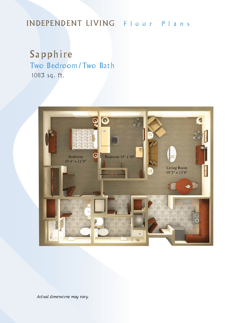 Sapphire: Two Bedroom, Two Bath Apartment Floor Plan