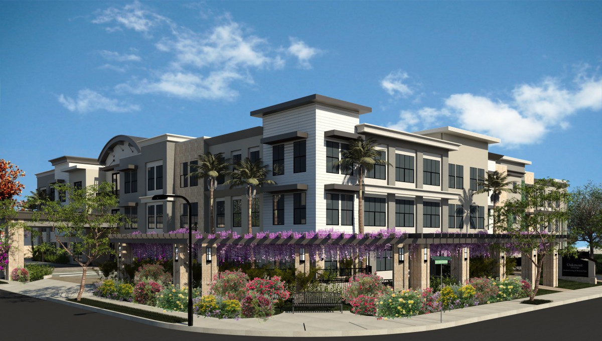 Modern commercial building with landscaped surroundings.