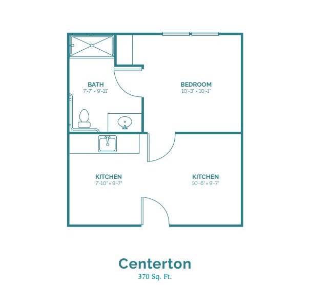Floor plan of a one-bedroom apartment layout.
