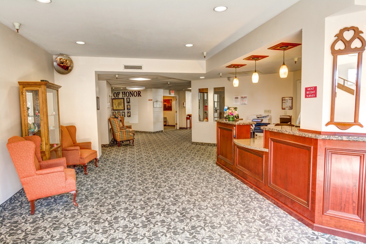 A welcoming lobby area with a reception desk and comfortable seating.