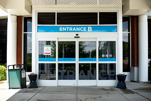 The entrance to a building marked as 'Entrance B'.