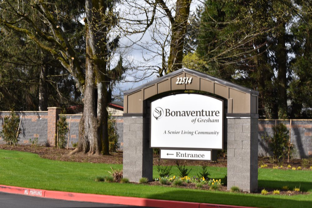 Entrance sign for Bonaventure, a senior living community.