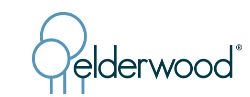 A logo with stylized text featuring 'Elderw' alongside a circular symbol.