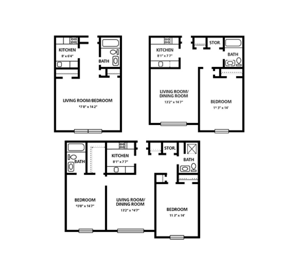 A detailed architectural floor plan showcasing the layout of multiple rooms across three levels.