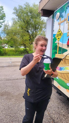 Enjoying a delicious ice cream treat outdoors!