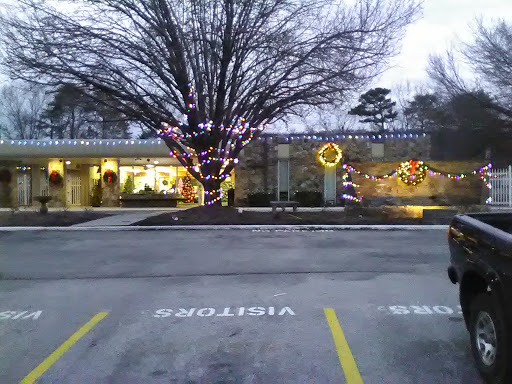 A festive scene featuring a decorated tree with lights in front of a building during the winter season.