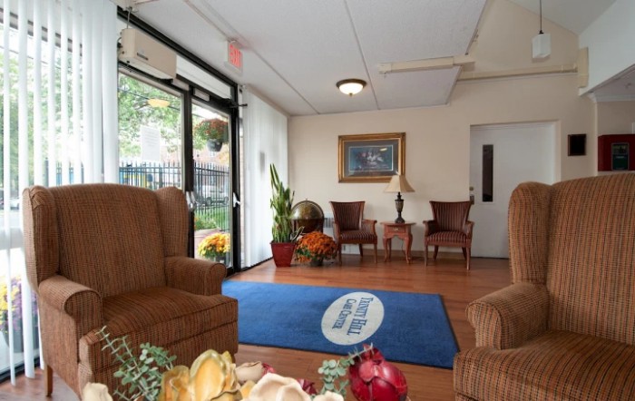 A welcoming lobby with comfortable seating and tasteful decor.
