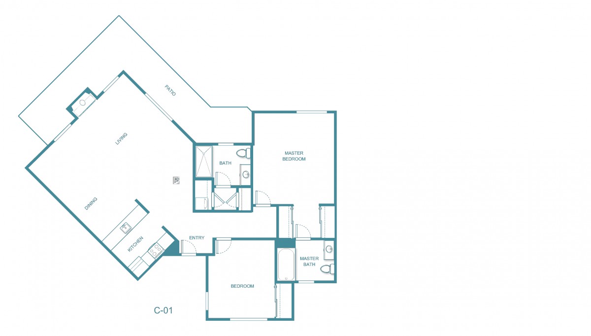 A detailed floor plan of a residential unit, showing various rooms and structural elements.