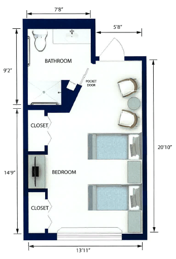 Floor plan of a residential unit with labeled rooms and dimensions.