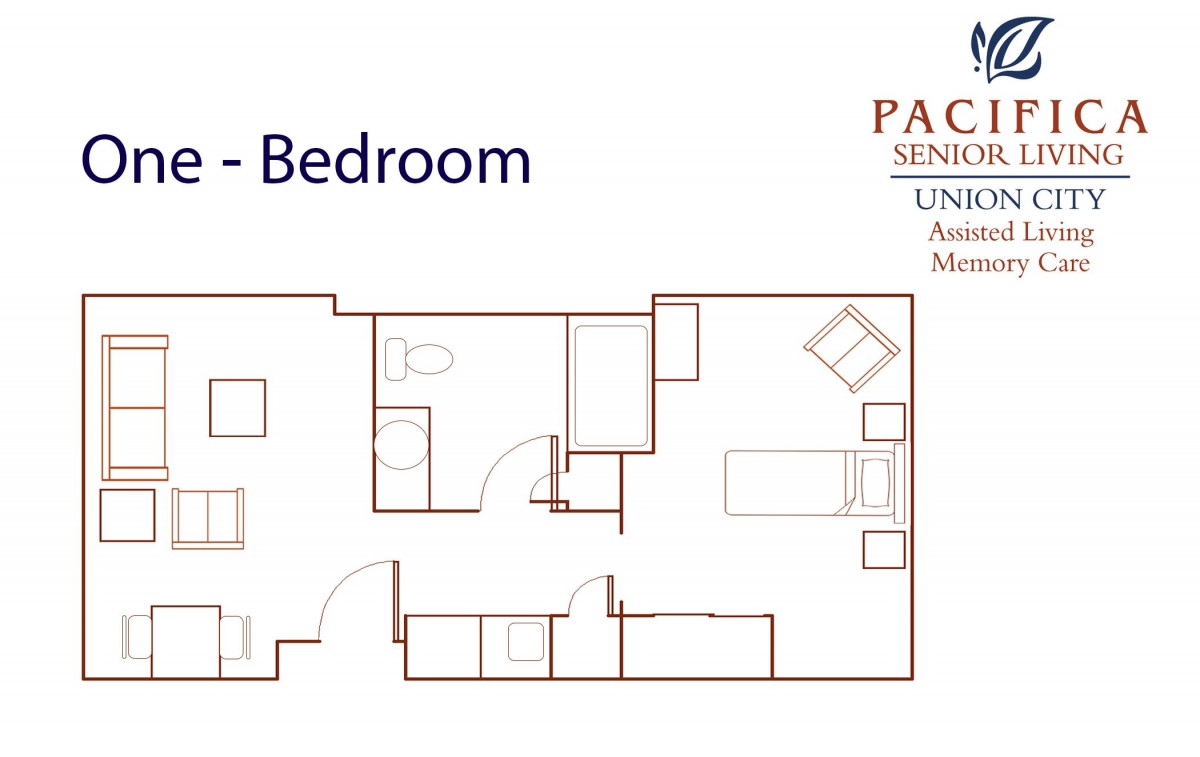 One-bedroom apartment floor plan layout.