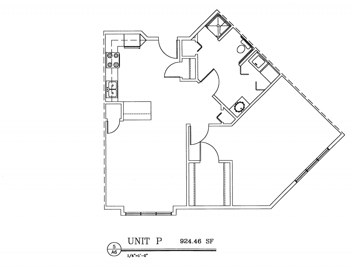 A floor plan diagram labeled as Unit P, showing a detailed layout of an apartment.