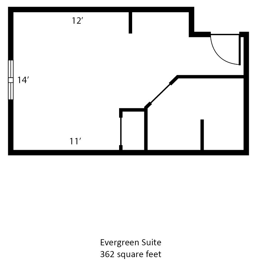 Floor plan of the Evergreen Suite measuring 902 square feet.