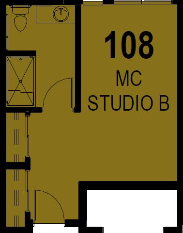Floor plan snippet showing room 108, labeled as MC Studio B.