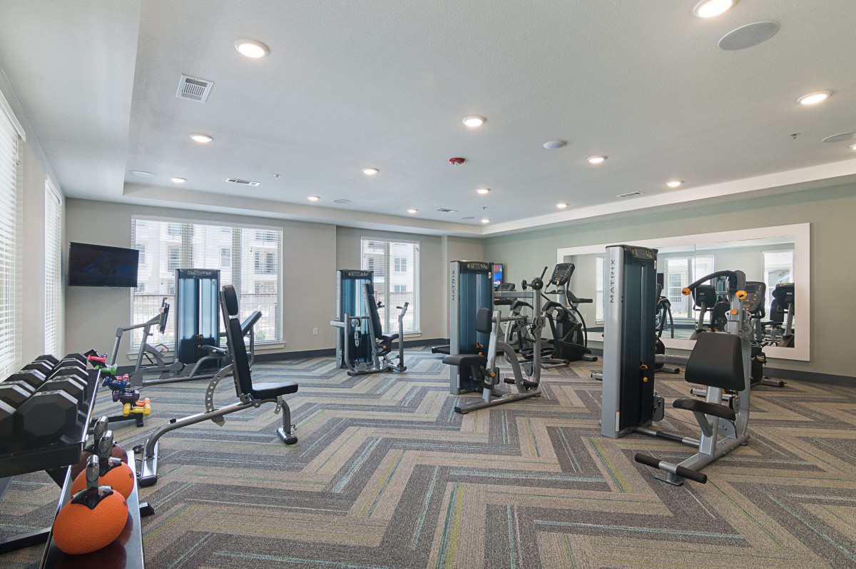 A spacious gym with various exercise machines and equipment for workouts.