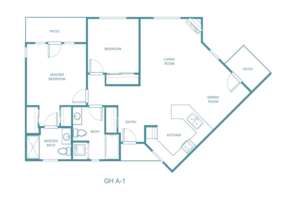 This image shows a detailed floor plan of an apartment, featuring multiple rooms including a kitchen, living area, bedrooms, and bathrooms.