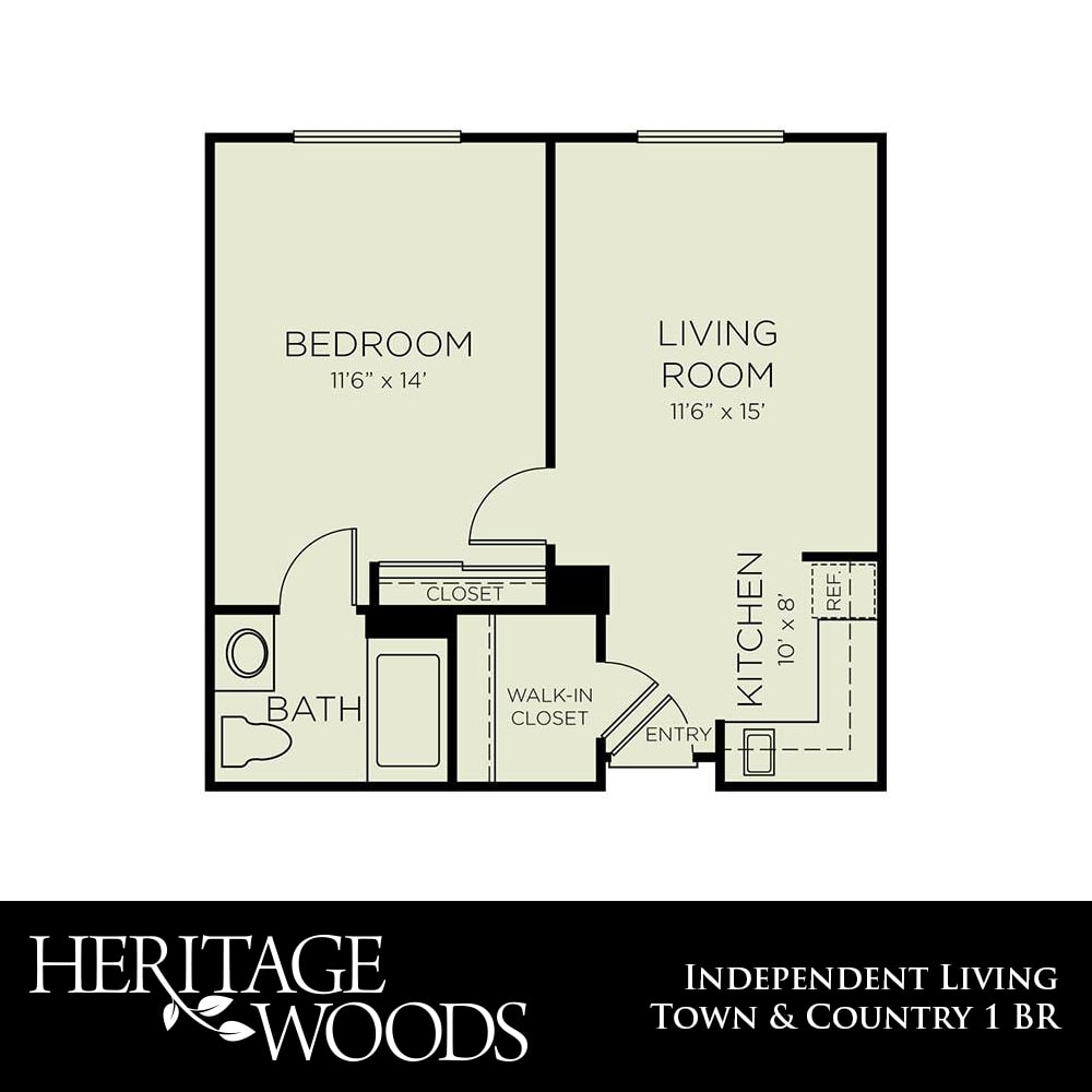 Heritage Woods Independent Living Town & Country - 1 Bedroom Floor Plan