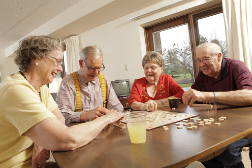 A group of seniors enjoying a game night together, sharing laughter and good times.