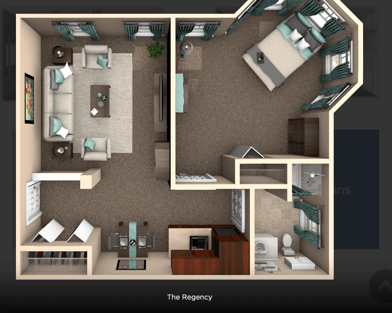 Two-bedroom apartment floor plan with living room, kitchen, and bathroom.