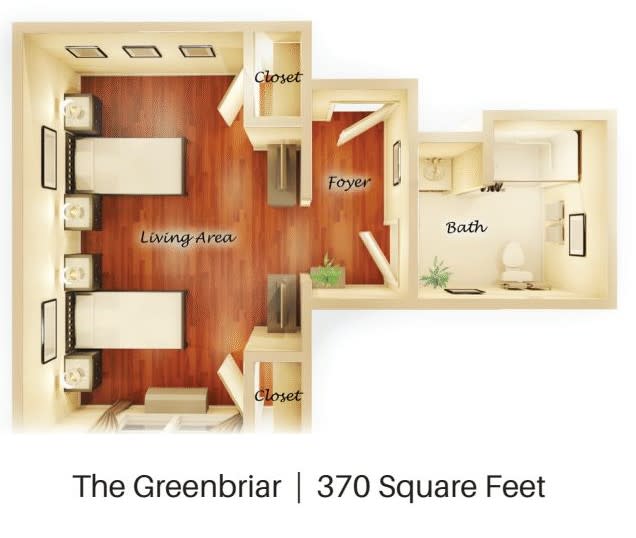 The Greenbriar Studio Apartment Floor Plan - 370 Square Feet
