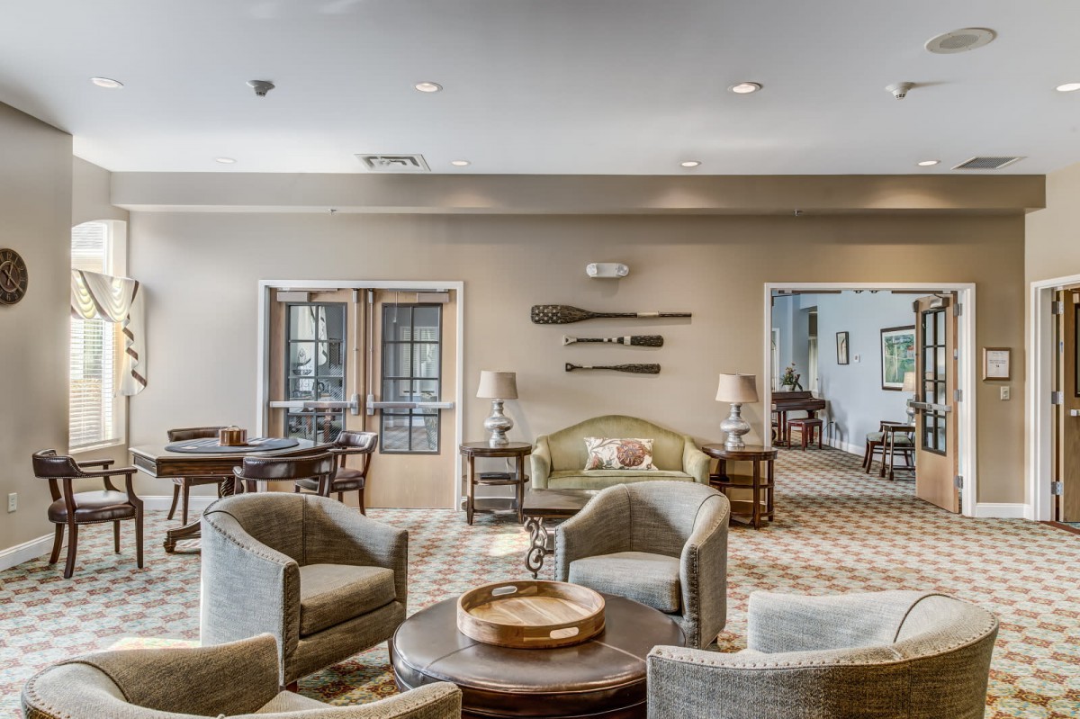 A modern living room with comfortable seating and stylish decor.