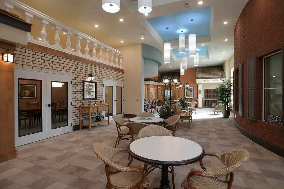 A modern lobby with comfortable seating and stylish lighting.