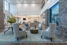 A modern living room with stylish furniture and elegant decor.