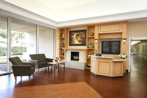 A cozy and modern living room featuring comfortable seating, a fireplace, and decorative shelving.