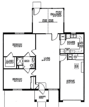 Blueprint of a house showing the layout and dimensions of rooms.