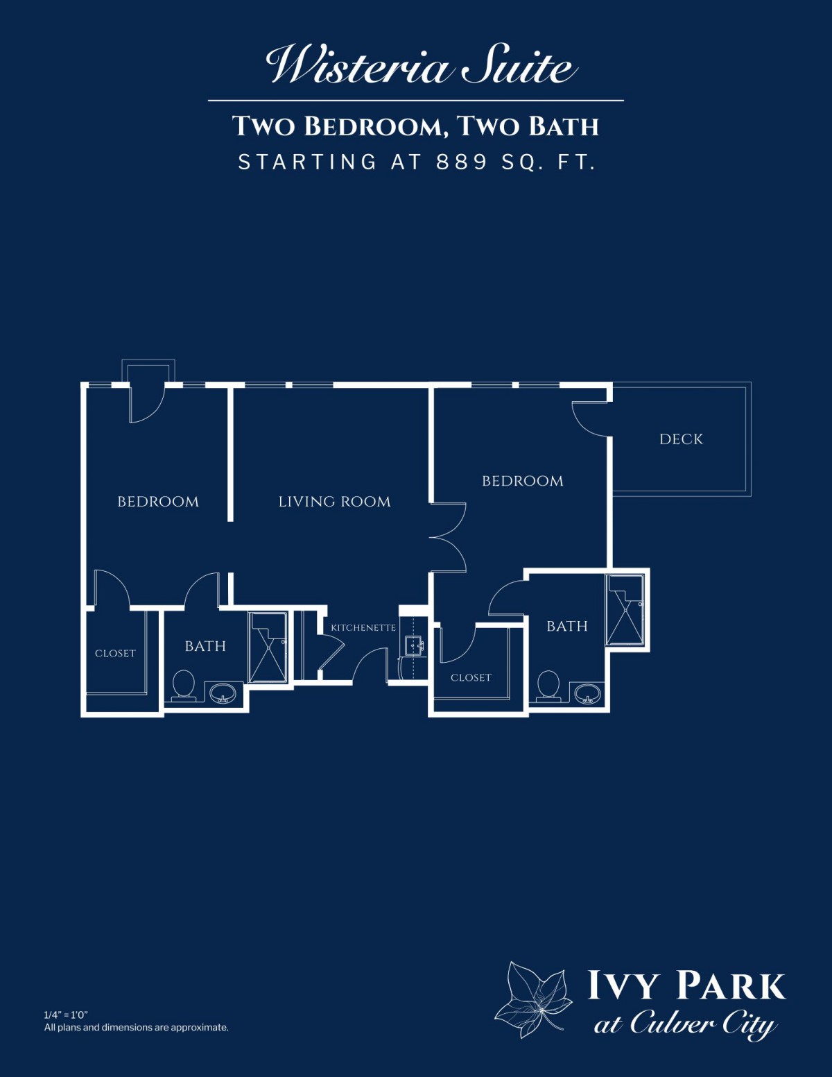 Two-bedroom apartment floor plan starting at 850 sq. ft.