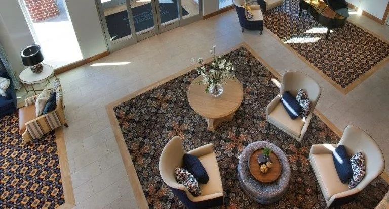 A cozy living room setup with elegant furniture and decorative elements.
