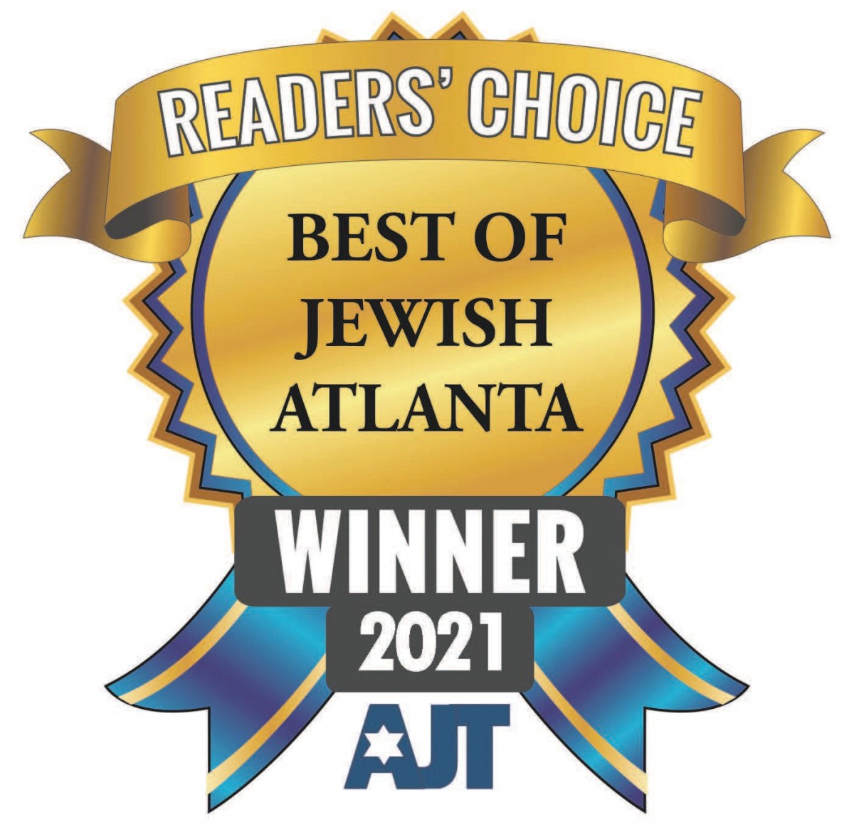 Award badge for the Best of Jewish Atlanta Winner in 2021, chosen by readers.