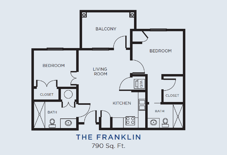 The Franklin apartment floor plan, measuring 790 square feet.