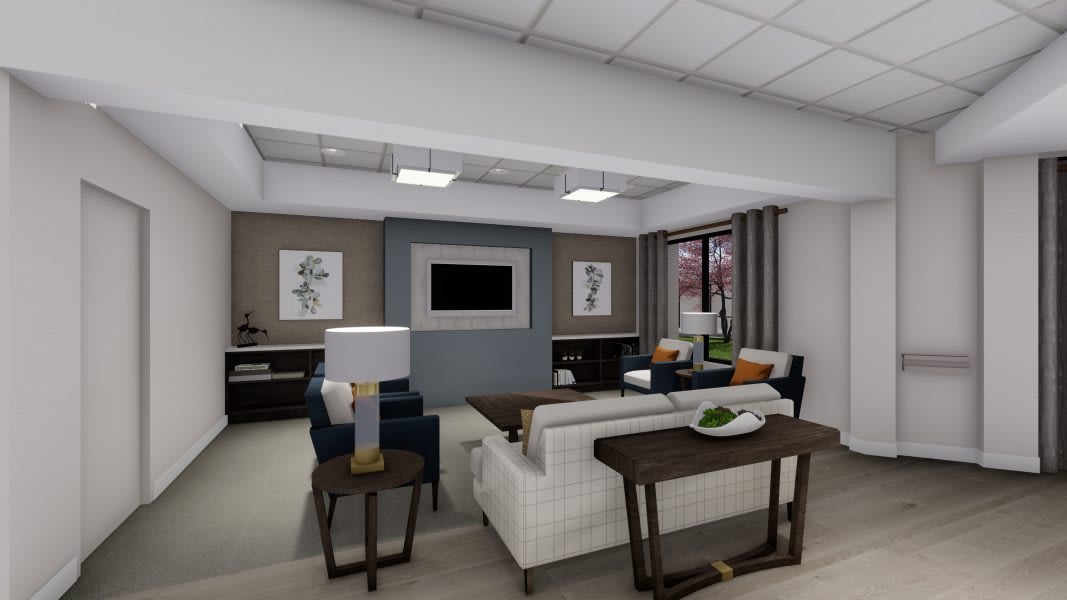A modern living room with stylish furniture and decor.