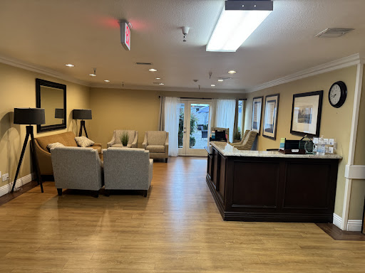 A welcoming lobby with comfortable seating and a reception desk.