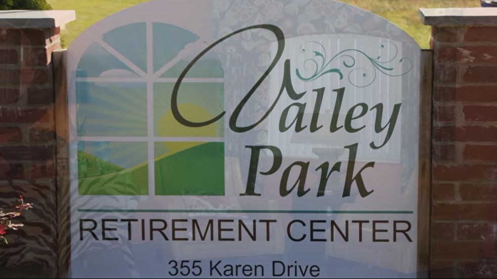 Sign for Valley Park Retirement Center located at 355 Karen Drive.