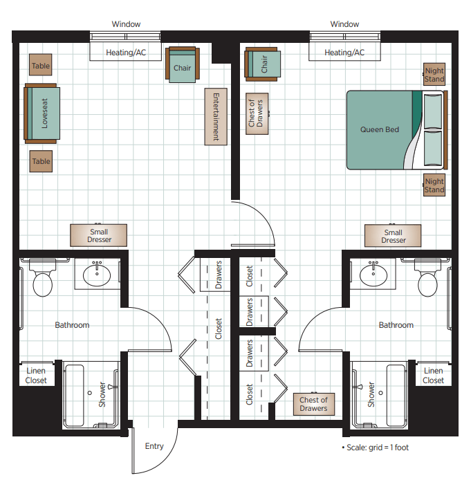 A detailed floor plan showcasing a two-bedroom apartment layout.