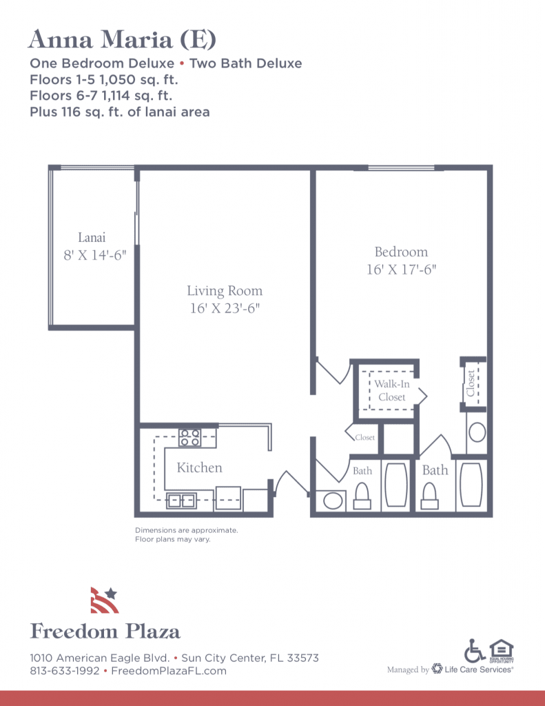 A floor plan of a one-bedroom apartment featuring a living room, kitchen, dining area, and bathroom.