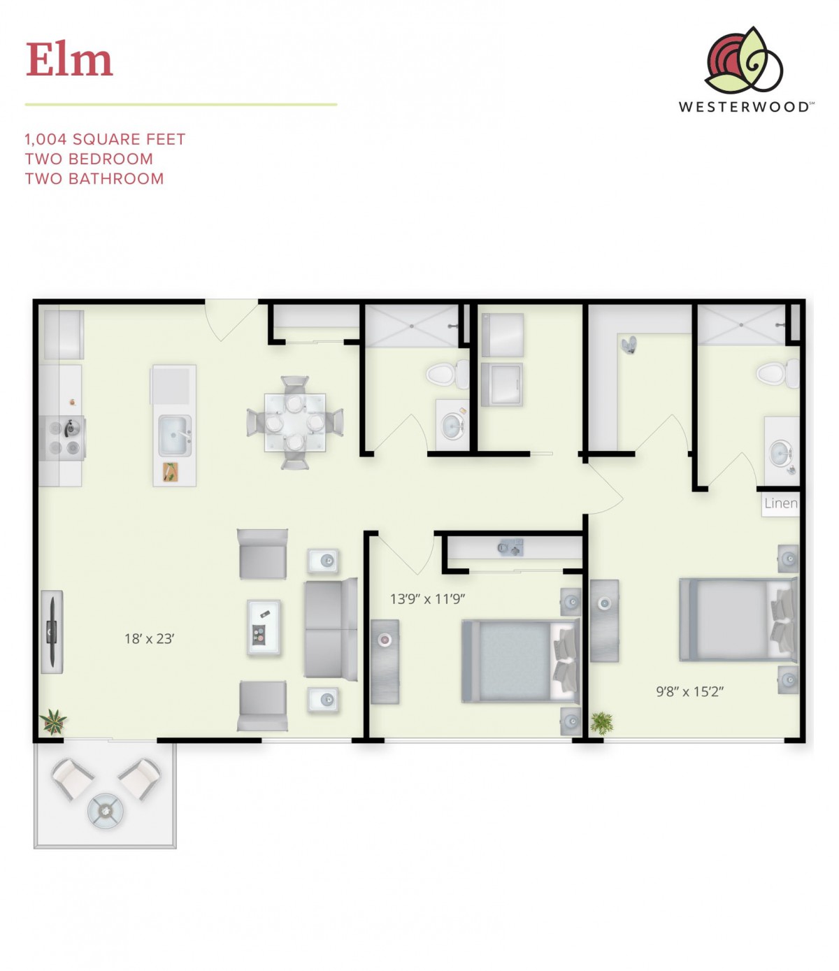 A floor plan showing the layout of an apartment with multiple rooms and living areas.