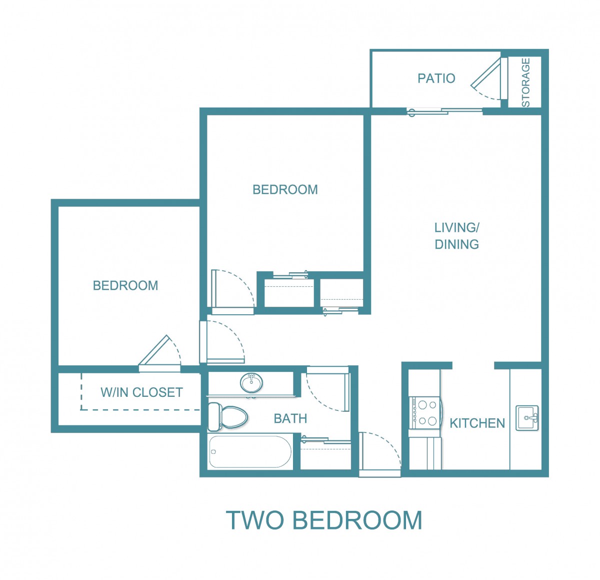 Two-bedroom apartment floor plan with labeled rooms and layout.