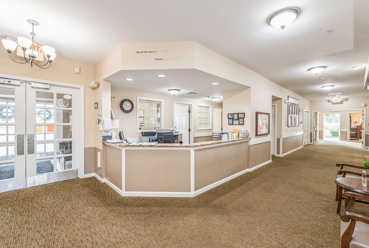A bright and welcoming reception area in an office setting.
