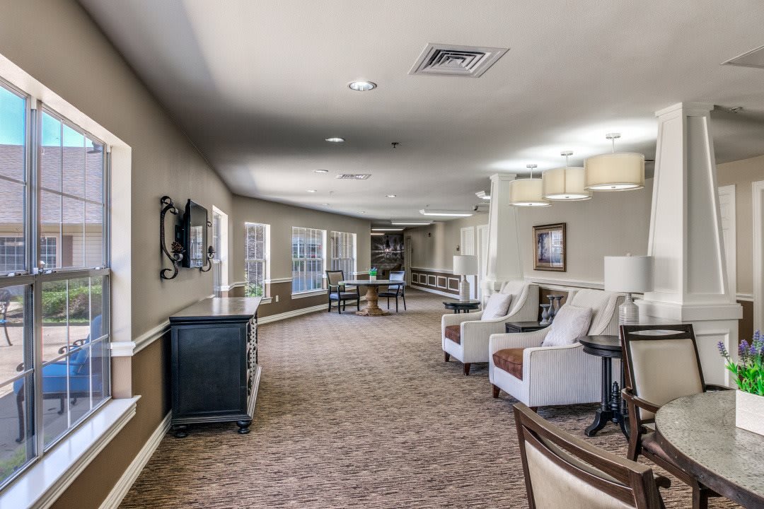 A spacious lobby area with comfortable seating and modern decor.
