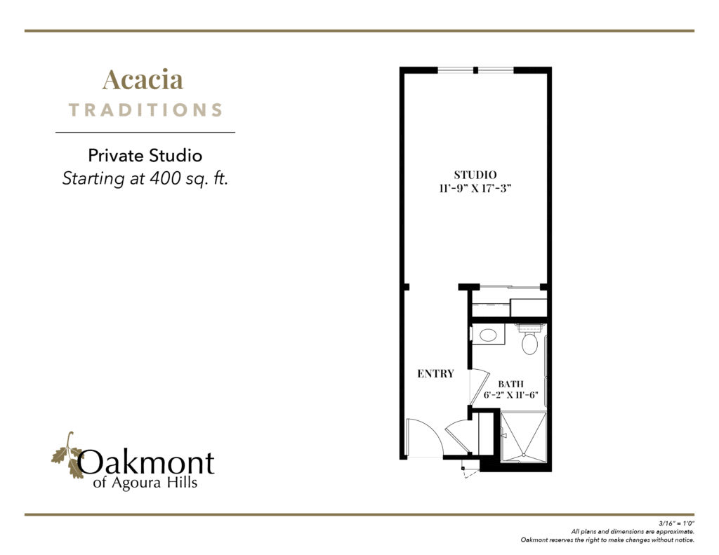 Floor plan of a private studio starting at 400 sq. ft.