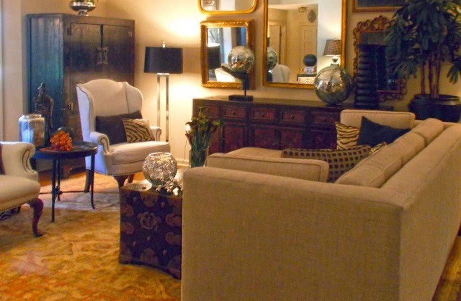 Elegant living room with cozy seating and stylish decor.