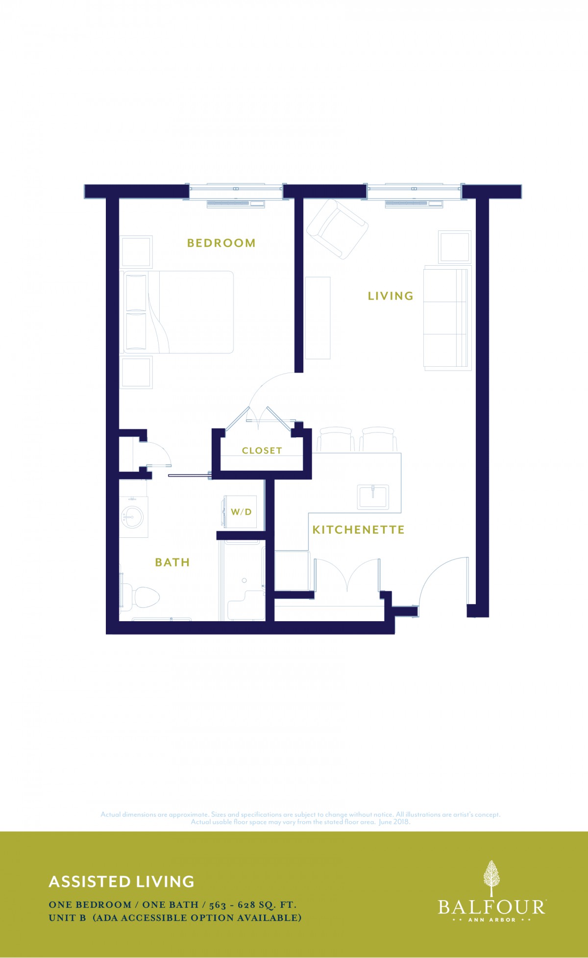 A floor plan illustrating the layout of an apartment, including labeled rooms such as the bedroom, living room, kitchen, and bathroom.
