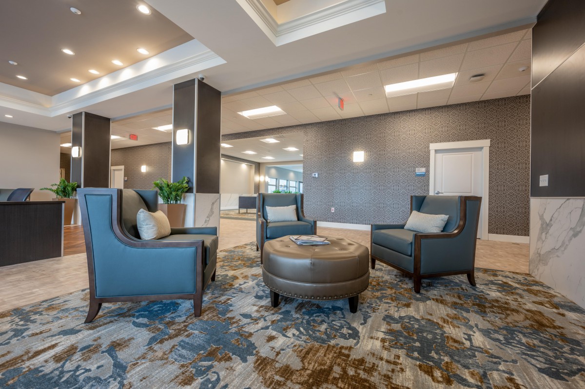 A modern lobby with stylish seating and contemporary decor.