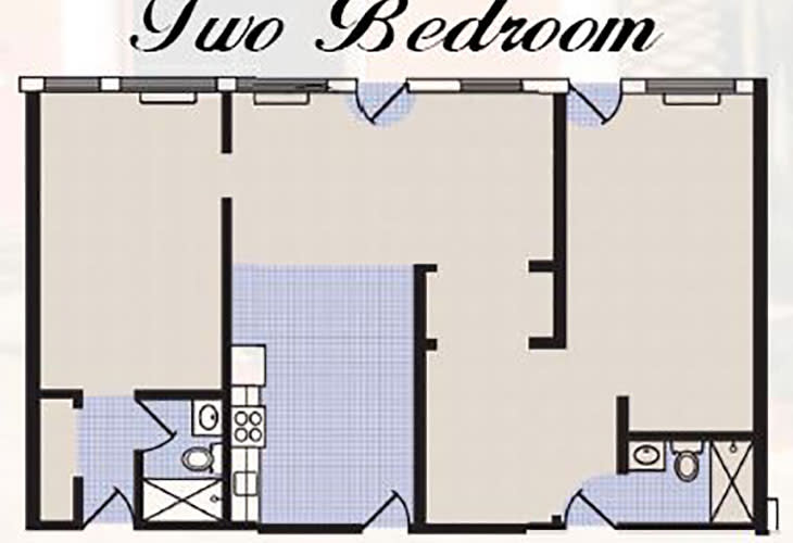 A two-bedroom apartment floor plan.