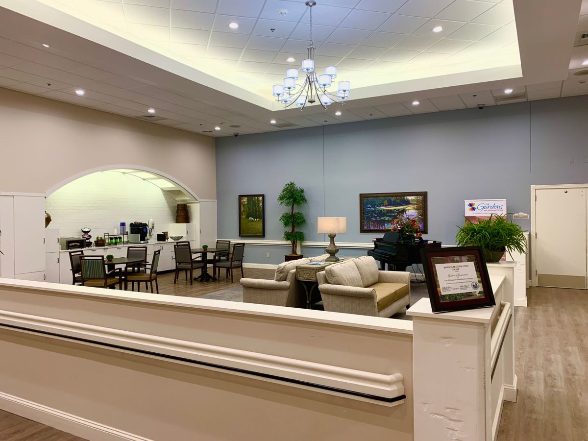 A modern lobby with comfortable seating and elegant decor.