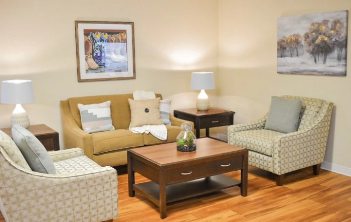 A cozy living room with comfortable seating and tasteful decor.