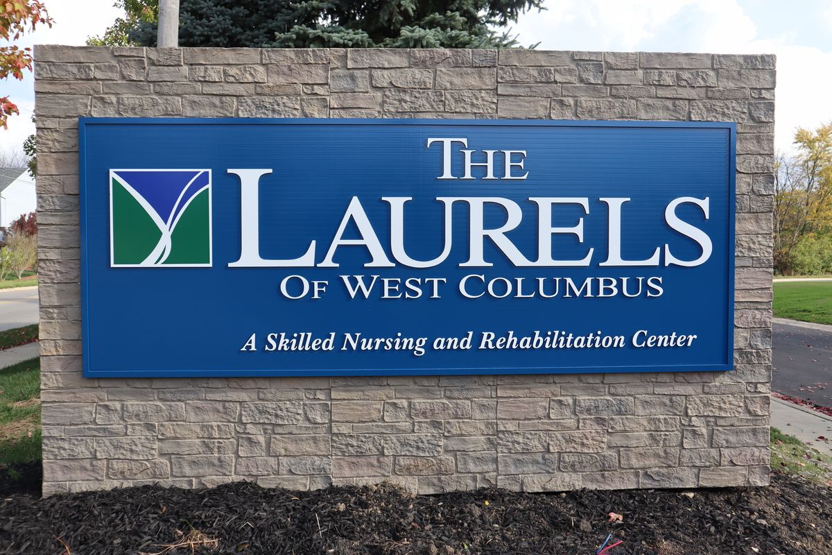 Sign for The Laurels of West Columbus, a skilled nursing and rehabilitation center.